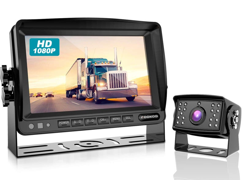 Fookoo نظام كاميرا احتياطية HD FOOKOO â…¡، شاشة عكسية 7" 1080P + كاميرا رؤية خلفية مقاومة للماء IP69، شريحة CCD حادة، 100% غير قابلة للغسل، شاحنة/نصف مقطورة/شاحنة صندوقية/مركبة ترفيهية (FHD1-Wired) - Image 1